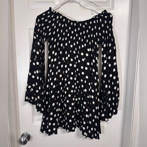 VICI Black & White Polka Dot Off-Shoulder Smocked dress – Small